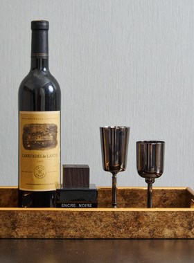 欧式轻奢金色长方形透明底茂密树枝托盘摆件样板间客厅收纳盘装饰