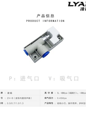 气动真空发生器ZH05B/07B/10B/13BS-06-06高真空盒式插管式真空器