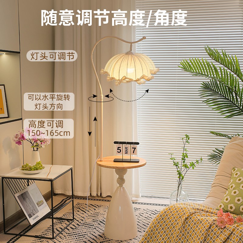 奶油风客厅落地灯沙发旁边几高级感置物氛围无线充卧室床头柜台灯 - 图3