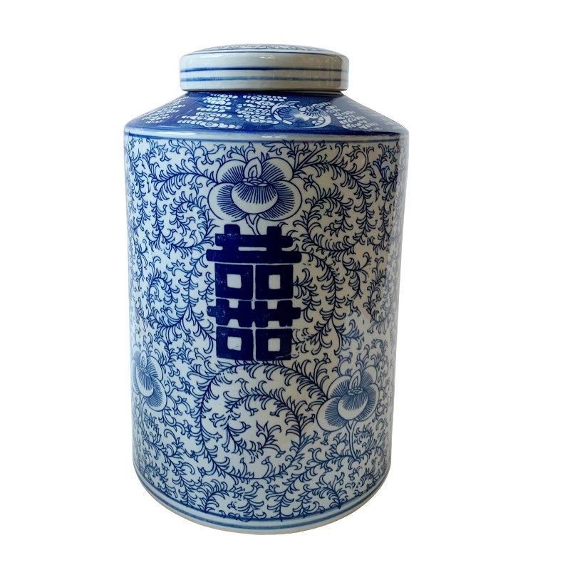 新中式古典青花瓷喜字陶瓷储物罐摆件家居玄关电视柜酒柜装饰花瓶,淘宝优惠券,粉丝福利购,淘宝优惠卷