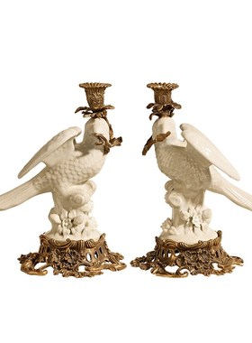 欧式奢华白色陶瓷镶铜装饰摆件家居客厅玄关送礼工艺品摆设品