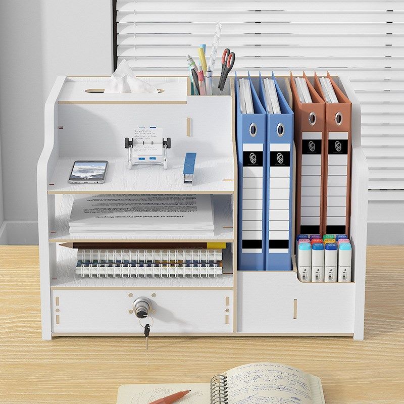学生简易书立书架办公室文件架多层置物架子桌面木质文件夹收纳盒 - 图2