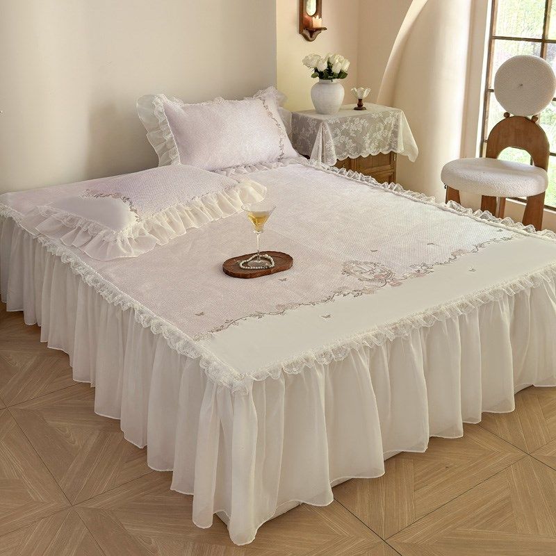 夏季法式公主风冰藤席三件套床裙款可水洗夏天花边款空调软席子,淘宝优惠券,粉丝福利购,淘宝优惠卷