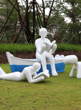 抽象读书人物玻璃钢雕塑阅读者天使女孩学校广场公园摆件美陈装饰