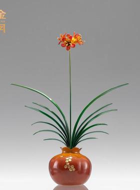 铜金岁月君子兰花仿真花朵铜摆件办公室插花卉花瓶兰花客厅铜摆件