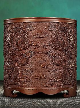 铜欣祥紫铜九龙笔筒文房用品书房家居摆件商务礼品浮雕笔筒