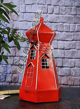 创意复古大风车模型家居软装饰铁艺风车橱窗陈列摆件摄影道具