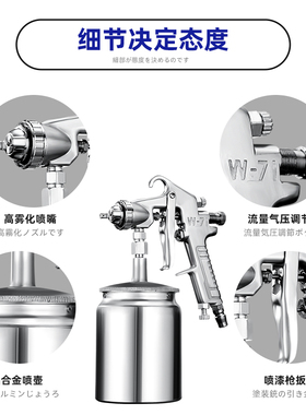 喷漆枪气动油漆喷壶气泵涂料喷枪上壶小型手动高雾化汽车喷漆工具