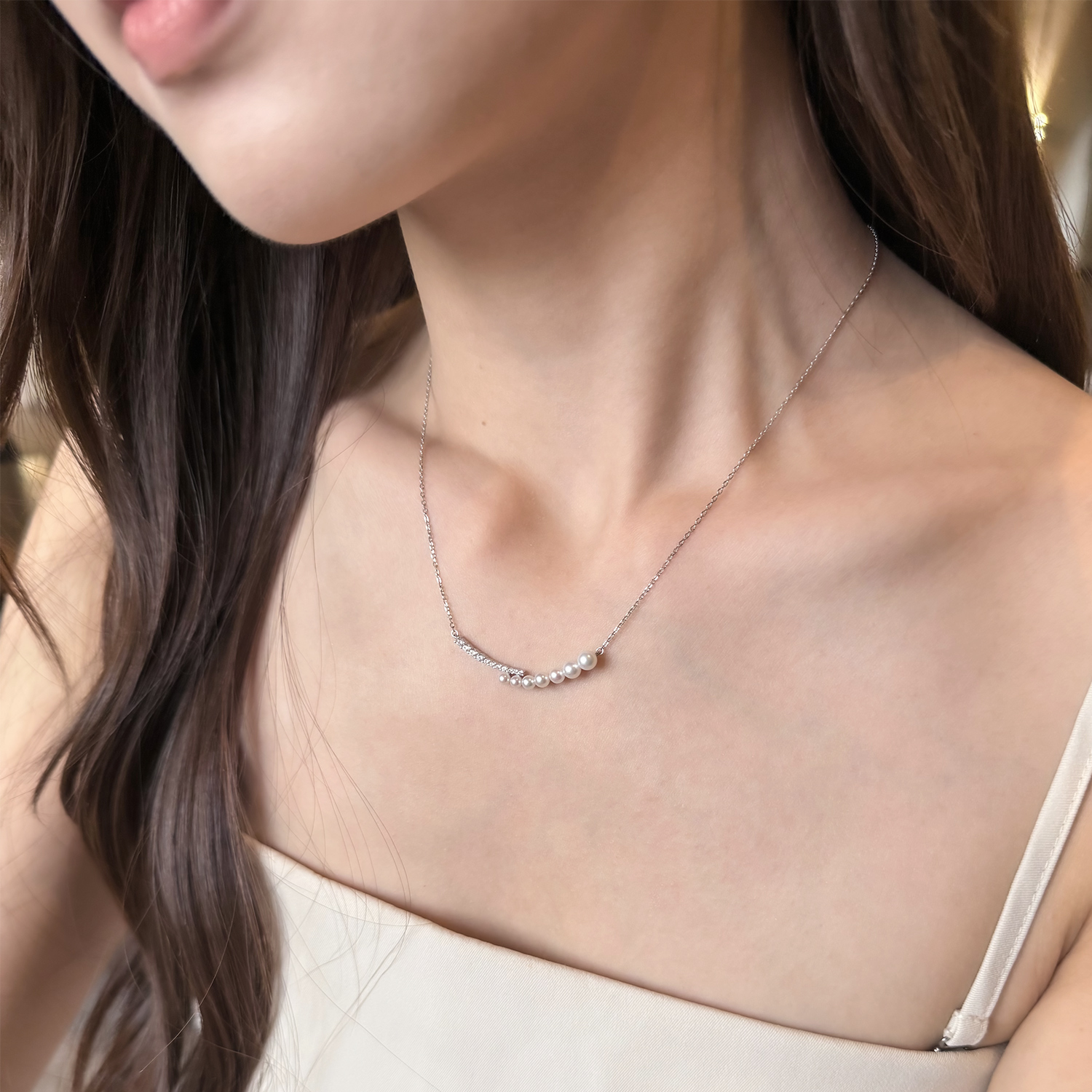 白凛 天然淡水微笑珍珠项链女S925纯银简约百搭气质优雅锁骨项链 - 图3