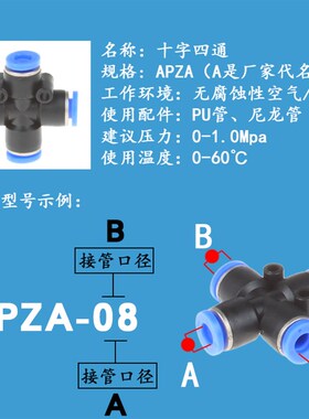 气管快速接头四通快插十字插管PZA-04 TSPZA-06-08-10-12-16-14