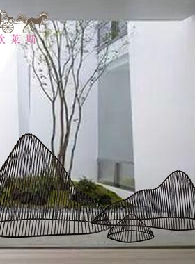 酒店售楼处大堂镂空铁艺假山干景庭院水池橱装饰品金属