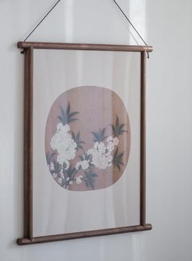 禅意新中式画黑胡桃木装饰画相框挂轴实木画框玄关客厅墙壁挂画