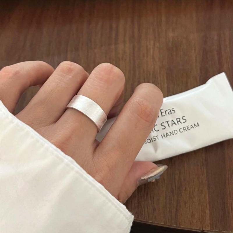 S925 sterling silver frosted brushed ring women's niche personality Korean style fashion geometric plain silver wide ring