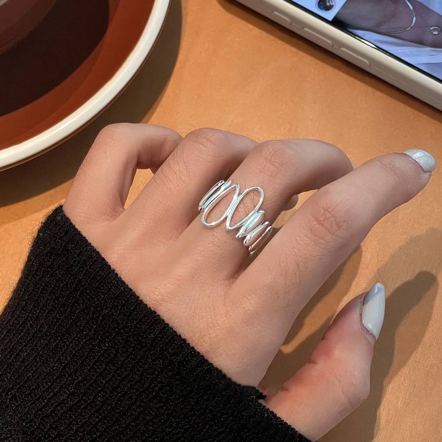Korean style hollow irregular water drop silver ring women's simple and versatile INS fashion niche design open ring