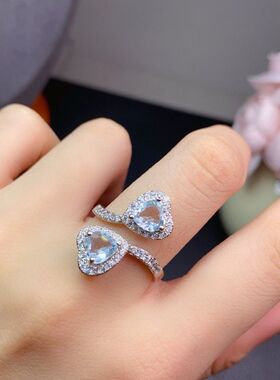 XBK镶嵌天然海蓝宝mm！指围银圈