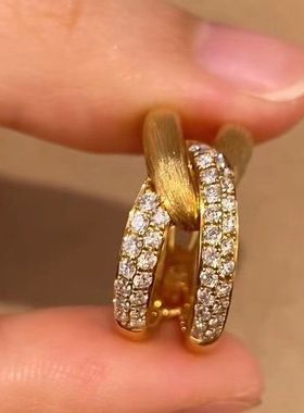 意大利中古拉丝轻奢高级感珠宝925纯银拉丝搞高碳钻双环交叉戒指