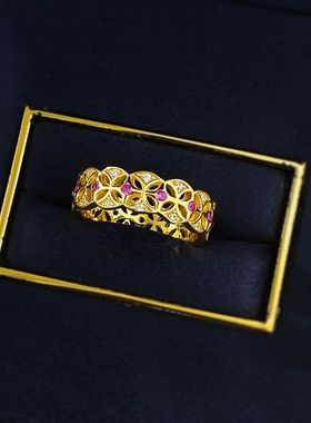 鑫葆康珠宝新款S925银镀金小红书爆款铜钱古币复古新中式精致指环