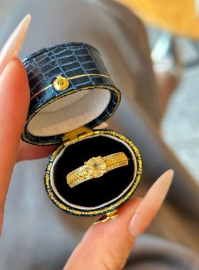 XBK麦穗戒镶食指钻戒复古金色圆