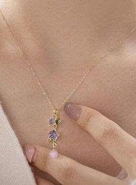 XBK链女紫色项链小吊坠小众锁骨