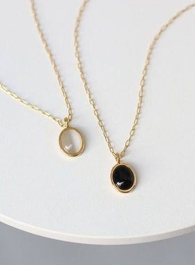 XBK椭圆气质锁骨镀金钢链项链黑