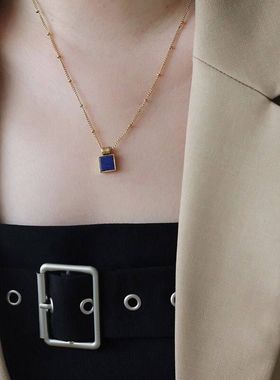 XBK宝蓝色威廉链镀金复古锁骨ins
