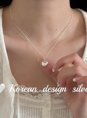 韩国东大门ins风设计饰品 S925纯银气质黑色滴釉爱心珠珠项链高级