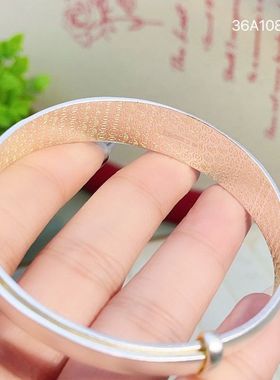 9999纯银手镯女福字描金锦鲤实心推拉手环手饰送妈妈长辈节日礼物