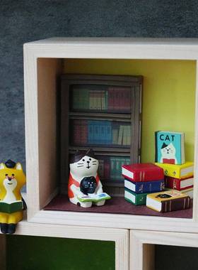 zakka 日式休闲 咖啡青蛙摇摇椅看书猫咪治愈解压小摆件收纳层架