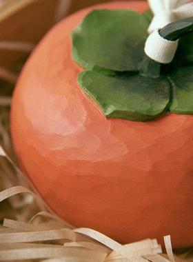 柿子木雕摆件创意可爱实木手工装饰礼品桌面车载节日祈福木作男女