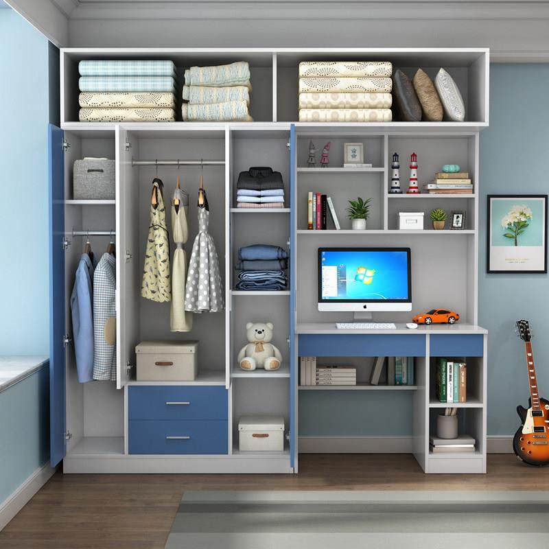 儿童衣柜带书桌办公桌一体组合储物男生挂衣橱小户型男孩家用卧室,淘宝优惠券,粉丝福利购,淘宝优惠卷