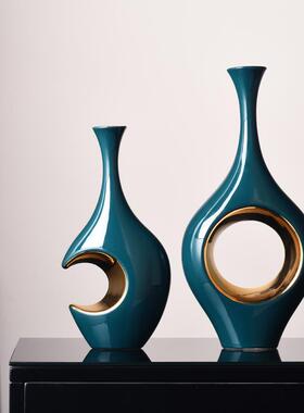 现代轻奢软装摆件创意电视柜陶瓷日月花瓶家居客厅酒柜玄关装饰品