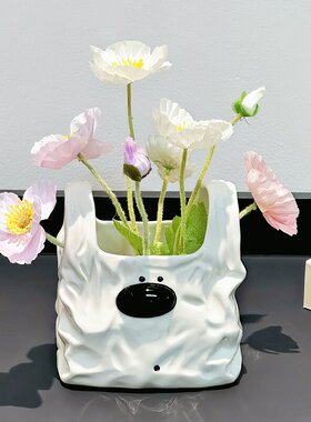 卡通陶瓷小狗零食化妆品桌面小杂物收纳盒高颜值花瓶卫生间小摆件