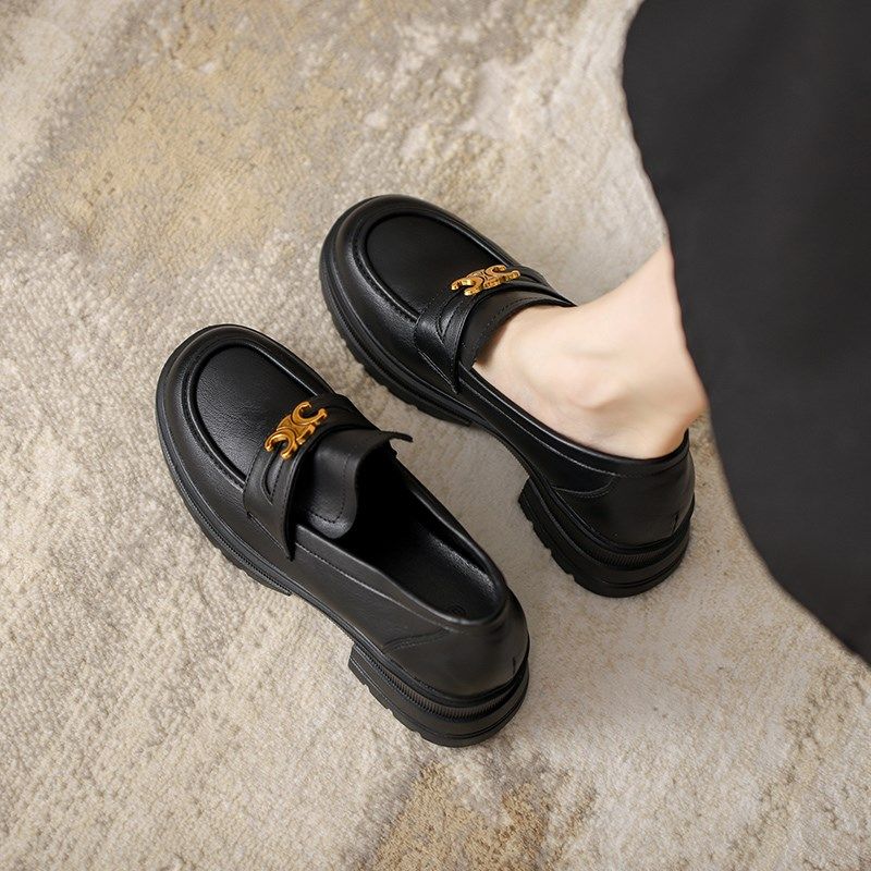 厚底加绒乐福鞋英伦风凯旋门小皮鞋女小码33黑色一脚蹬内增高单鞋,淘宝优惠券,粉丝福利购,淘宝优惠卷