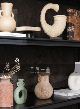 创意家居侘寂风花瓶高级感摆件覆古素陶瓷民宿别墅样板间简约装饰