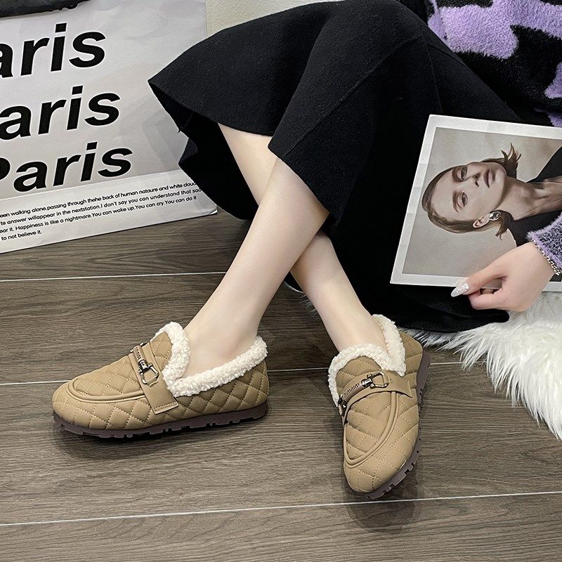 大码女鞋41-43秋冬新款外穿胖脚宽脚加绒豆豆鞋软底乐福鞋女棉鞋,淘宝优惠券,粉丝福利购,淘宝优惠卷
