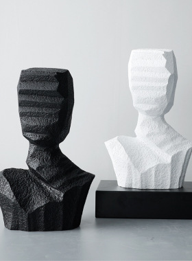 后现代简约艺术品抽象刻纹人像雕塑仰望者家居摆件样板房软装饰品