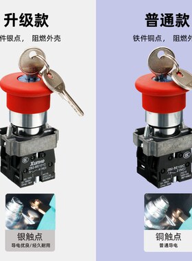 急停带钥匙XB2-BS142C带钥匙蘑菇头按钮开关ZB2-BE102C一常闭22mm