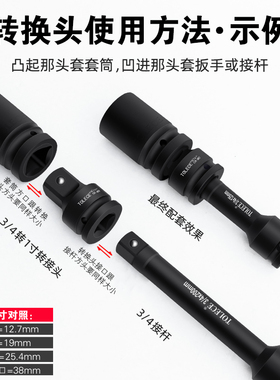套筒变接头风炮重型变径变方转换连接杆大飞转中小电动气动套装