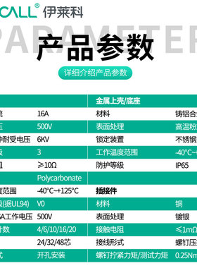 矩形重载连接器航空插头公母对接工业插头插座热流道防水32芯48位