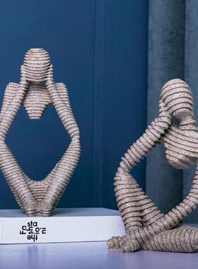 创意北欧风格小众抽象人物左思右想儿童书房书柜桌面树脂摆件装饰