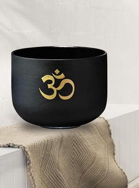 水晶钵镀欧姆纹黑色瑜伽音钵颂钵静心解压音乐碗7音调疗愈乐器瑜