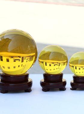 黄色K9人造水晶玻璃球家装饰品摆件客厅家居摆设办公桌开业礼品