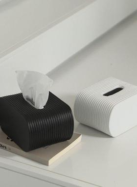 韩国ins风陶瓷条纹纸巾盒抽纸盒创意餐巾纸盒客厅餐厅桌面收纳装