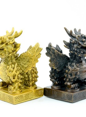 批发精工纯铜 仿古 小号方低飞麒麟摆件 家居客厅工艺品摆设