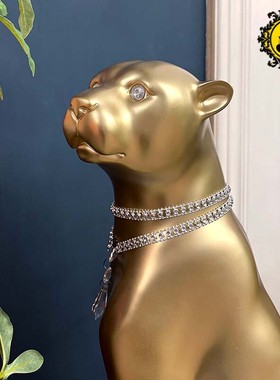 四十斤重工 法式别墅欧式客厅美式电视柜落地黑色动物大豹子摆件