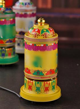 藏式彩绘合金家用电动转轮室内客厅插电式转筒桌面摆件六字五色选