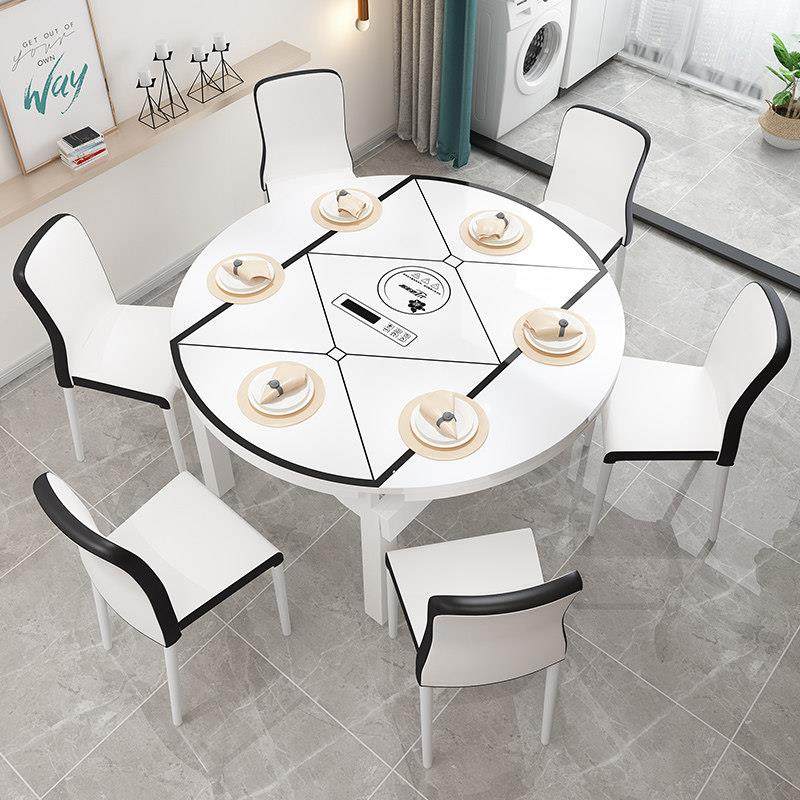 实木餐桌椅组合 现代简约折叠可伸缩餐桌家用小户型圆桌带电磁炉,淘宝优惠券,粉丝福利购,淘宝优惠卷