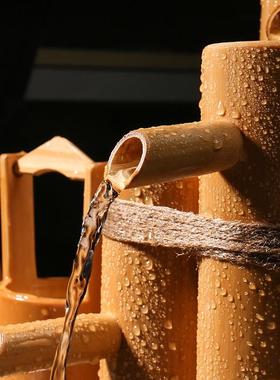 流水趣竹子上半部循环抽水鱼缸庭院水景大缸装饰摆饰开 业乔迁礼