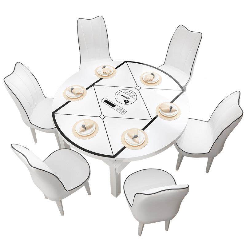 实木餐桌椅组合 现代简约折叠可伸缩餐桌家用小户型圆桌带电磁炉,淘宝优惠券,粉丝福利购,淘宝优惠卷