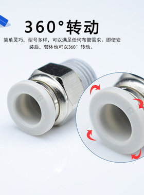 气动铜快速接头螺纹直通PC4-M5 8 10-02 气管快插6-01/10-03白色